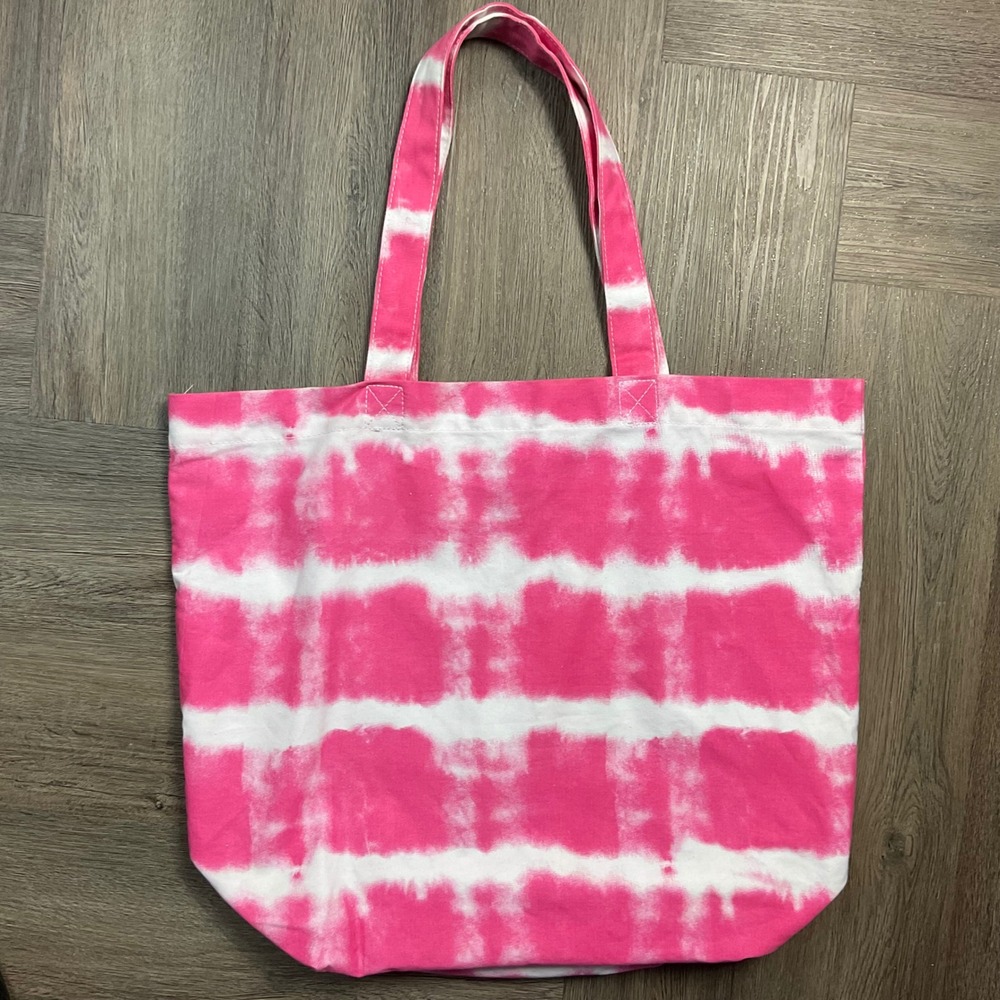 Bloomingdales Tie Dye Canvas Tote Bag Pink White Reusable Shopping Bag Boho Chic